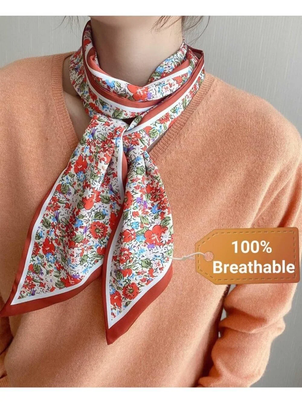 Women's Sea of Red Flower Stylish Satin Headscarf Wrap Lightweight Scarves Scarf